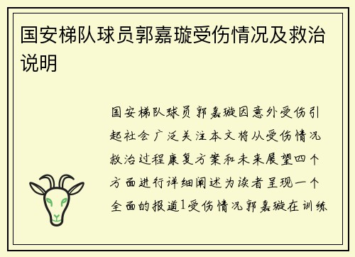 国安梯队球员郭嘉璇受伤情况及救治说明